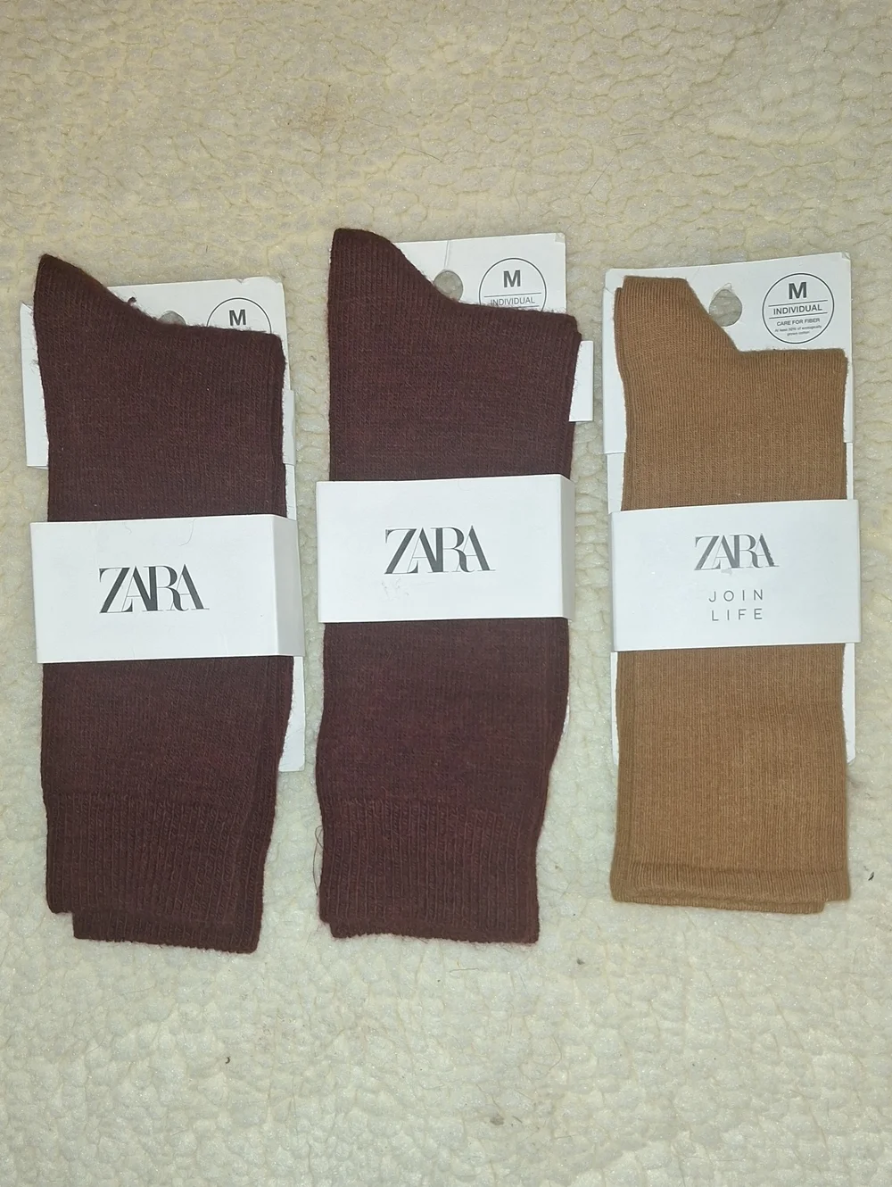 ZARA Women's Crew Socks - Dark RED & Camel (3 Pack)